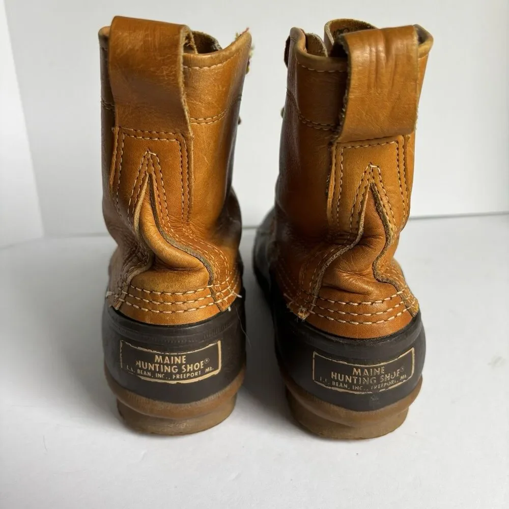LL Bean Maine Hunting Shoe Duck Boots Women's Size 8 Brown Leather USA Vintage